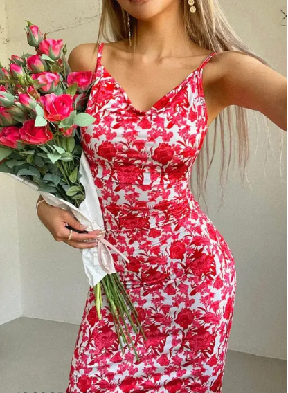 Urbane Feminine Women WHITE & RED FLORAL  Dresses