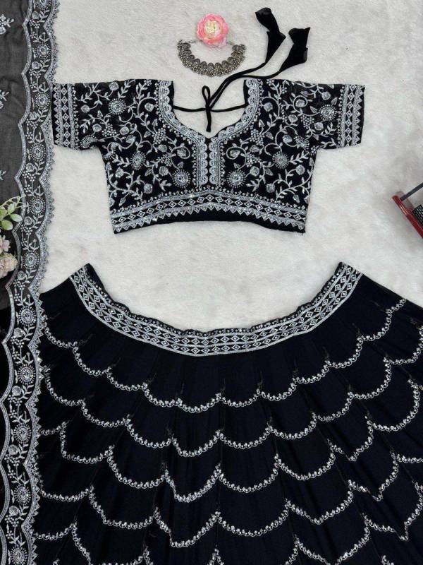  Faux Georgette Lehenga features exquisite sequin embroidery