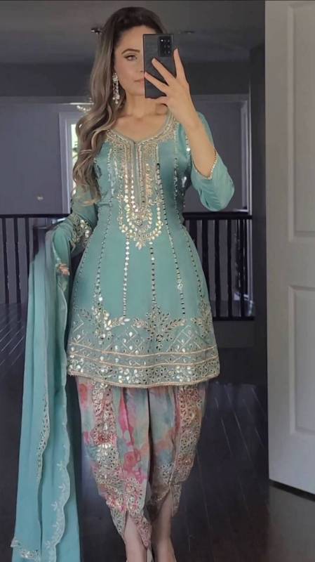  Party Wear Look Top ,Dhoti Salwar and Dupatta