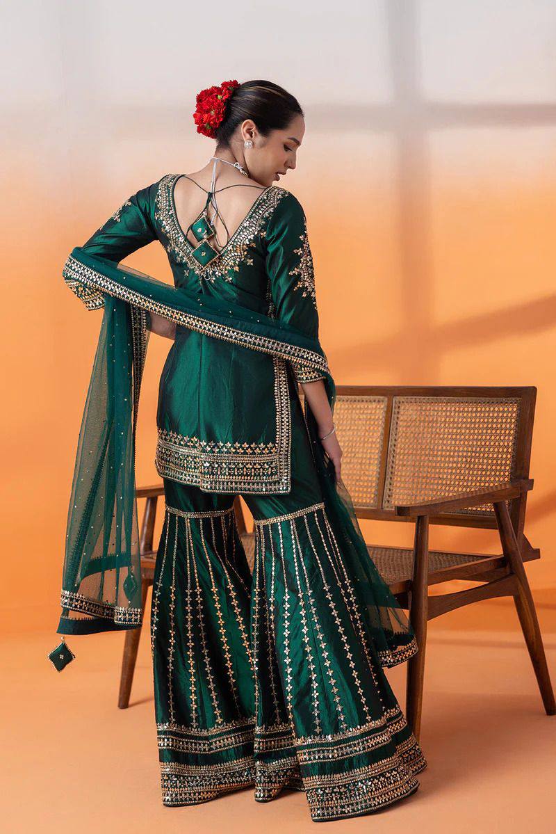 Chinon silk top and sharara and Dupatta