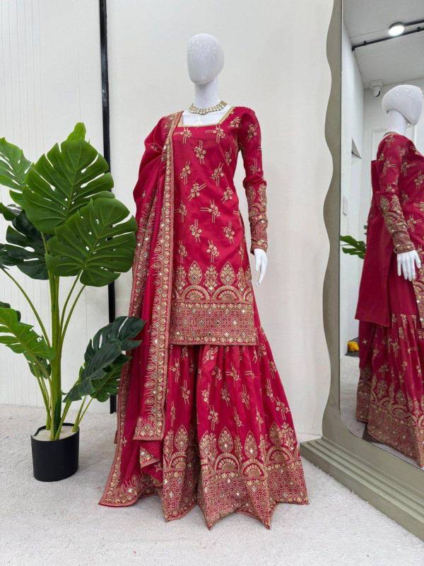 SIMMER SILK SHARRARA TOP DUPATTA SET