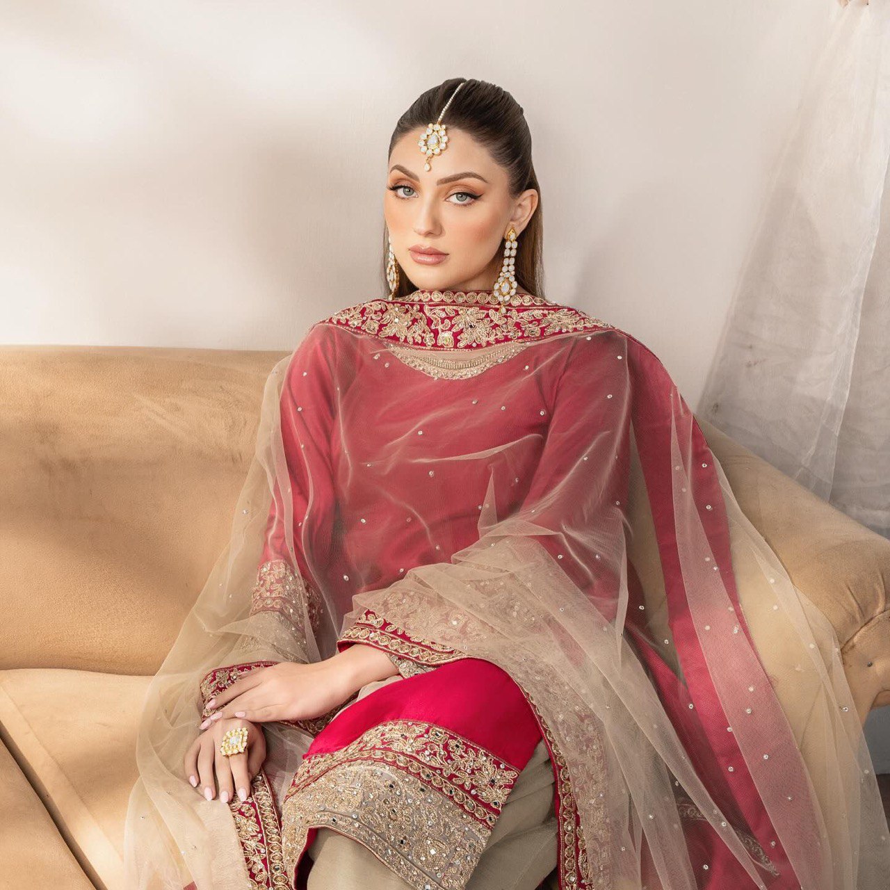 Satin Silk Set featuring a  designed top, pent, papatta