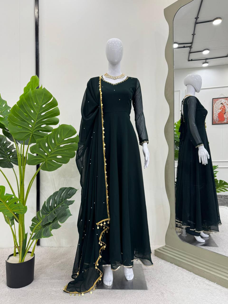 Faux georgette top Paired with fully stitched micro cotton pant and dupatta