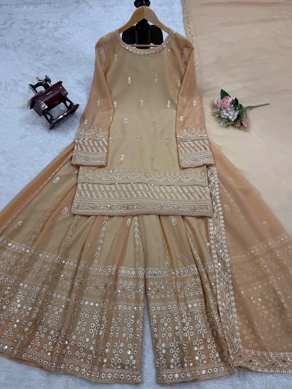 Faux Georgette Palazzo Set top, and dupatta