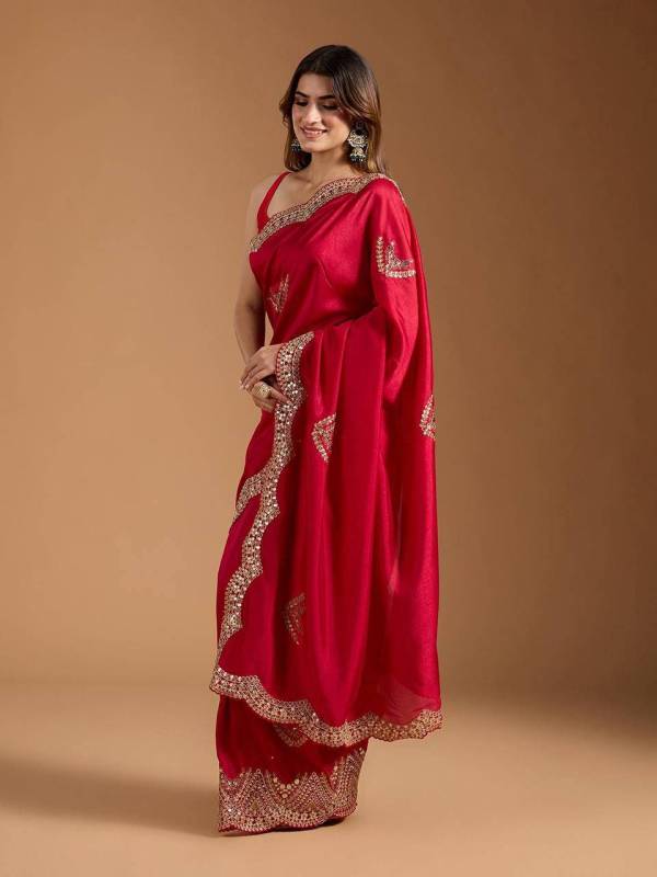 Vichitra Blooming Saree with Exquisite Designer Sequins and Jari Dori Embroidery Work
