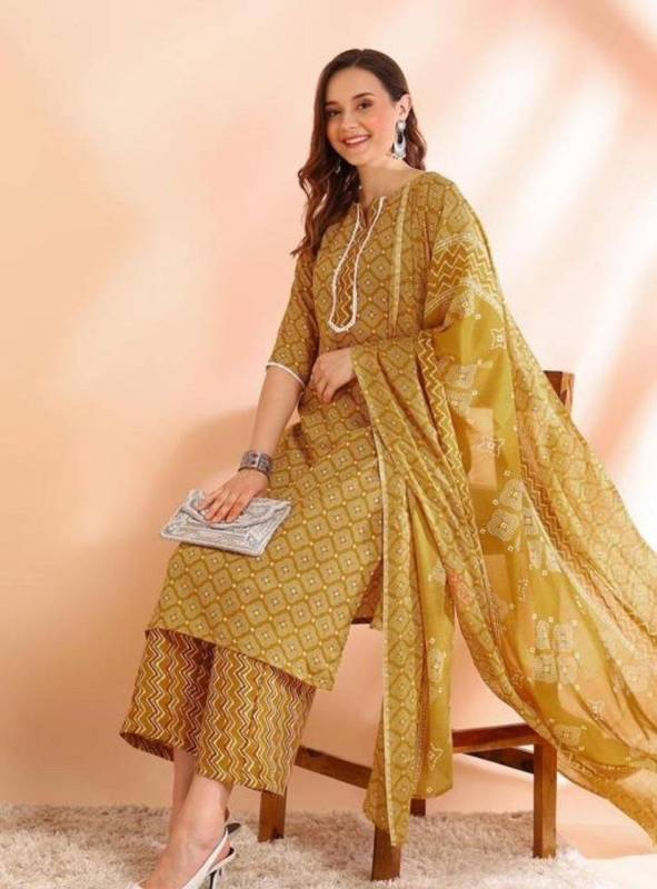Women's Poly Rayon Foil Print Straight Kurta With Palazzos & Dupatta 
