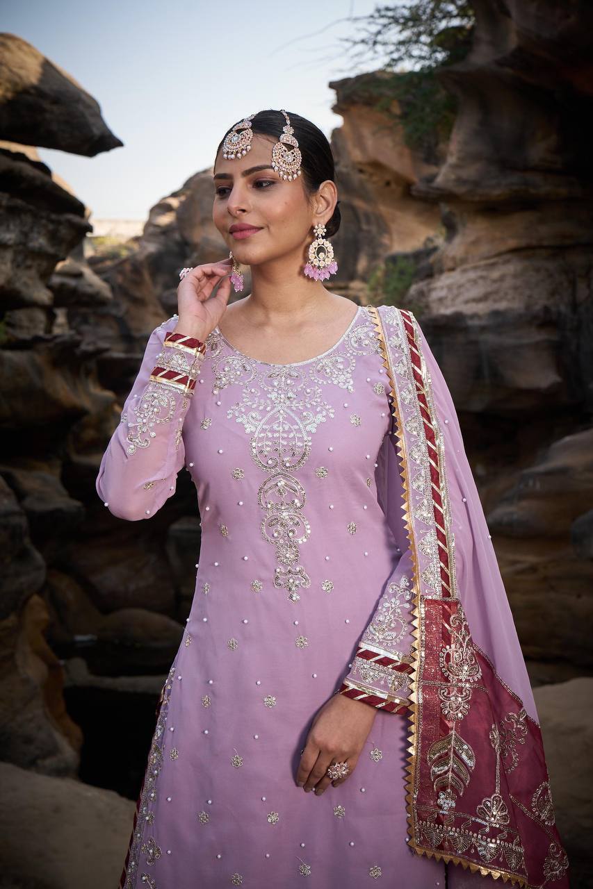 Faux georgette fabric Top Sharara and Dupatta