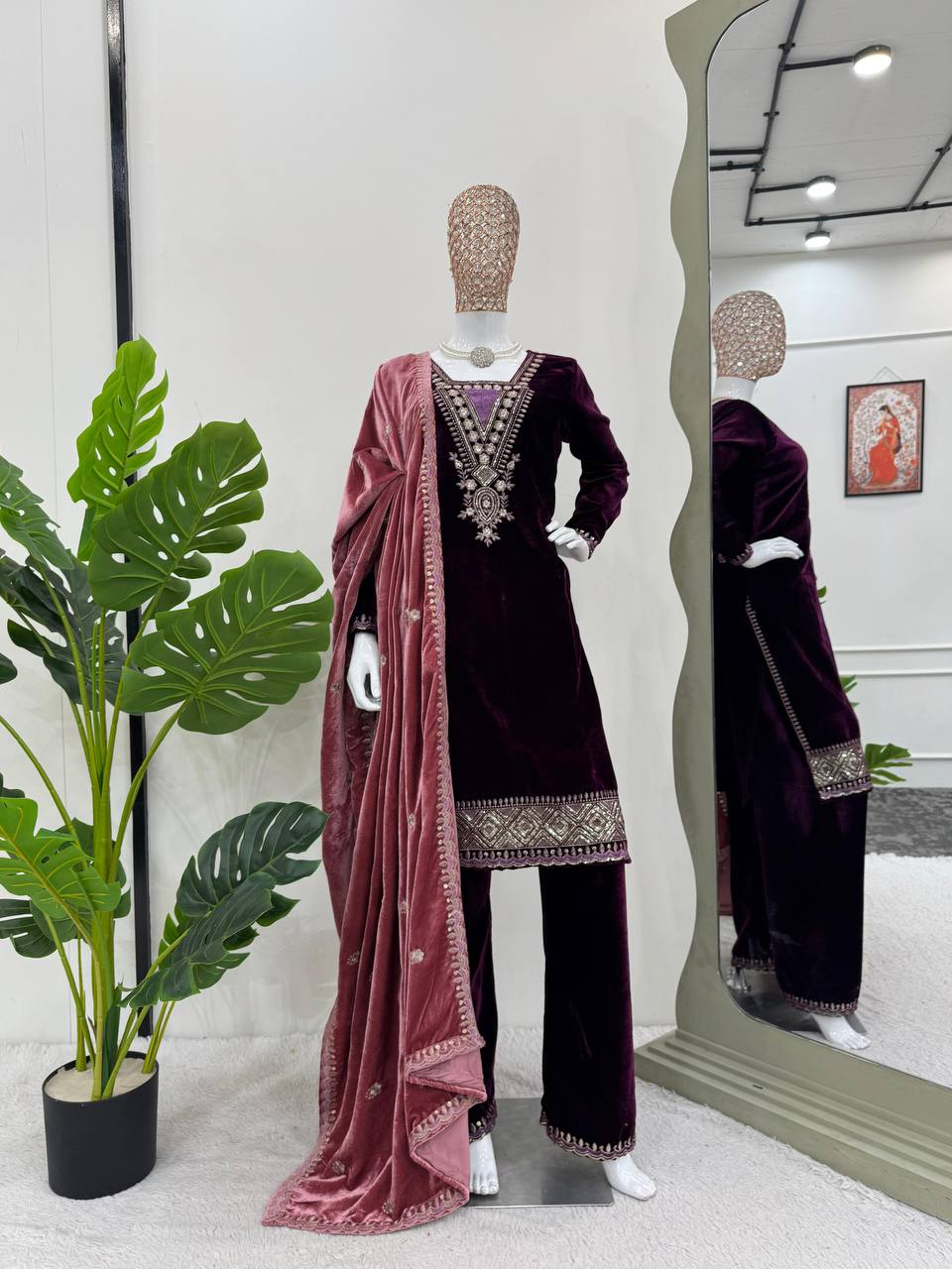  luxurious viscose velvet top pent dupatta set