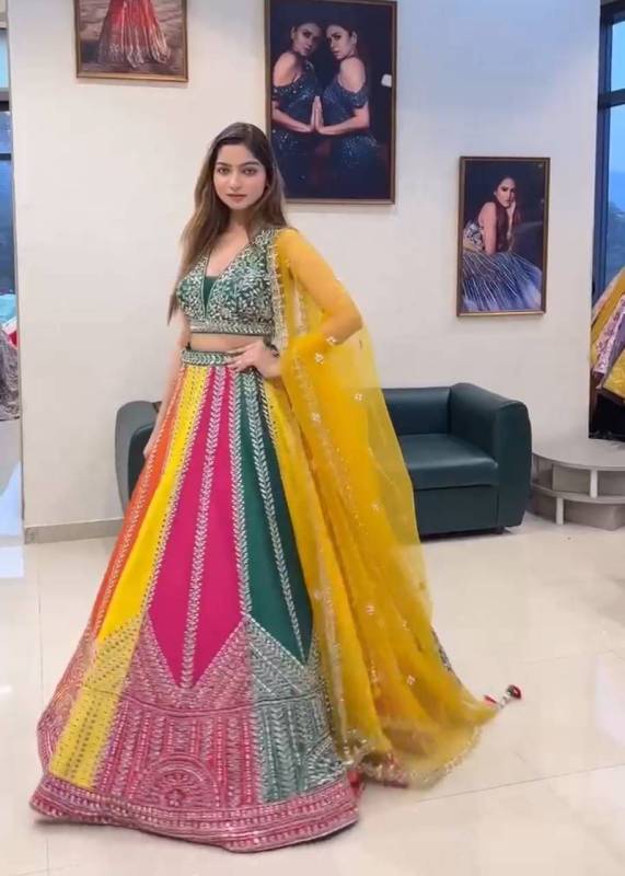 Real Mirror Embroidery Work Lehenga Choli Set