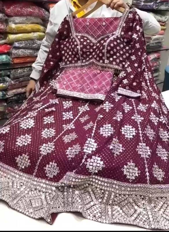 Faux Georgette Real Mirror,  Embroidered Work Lehenga 