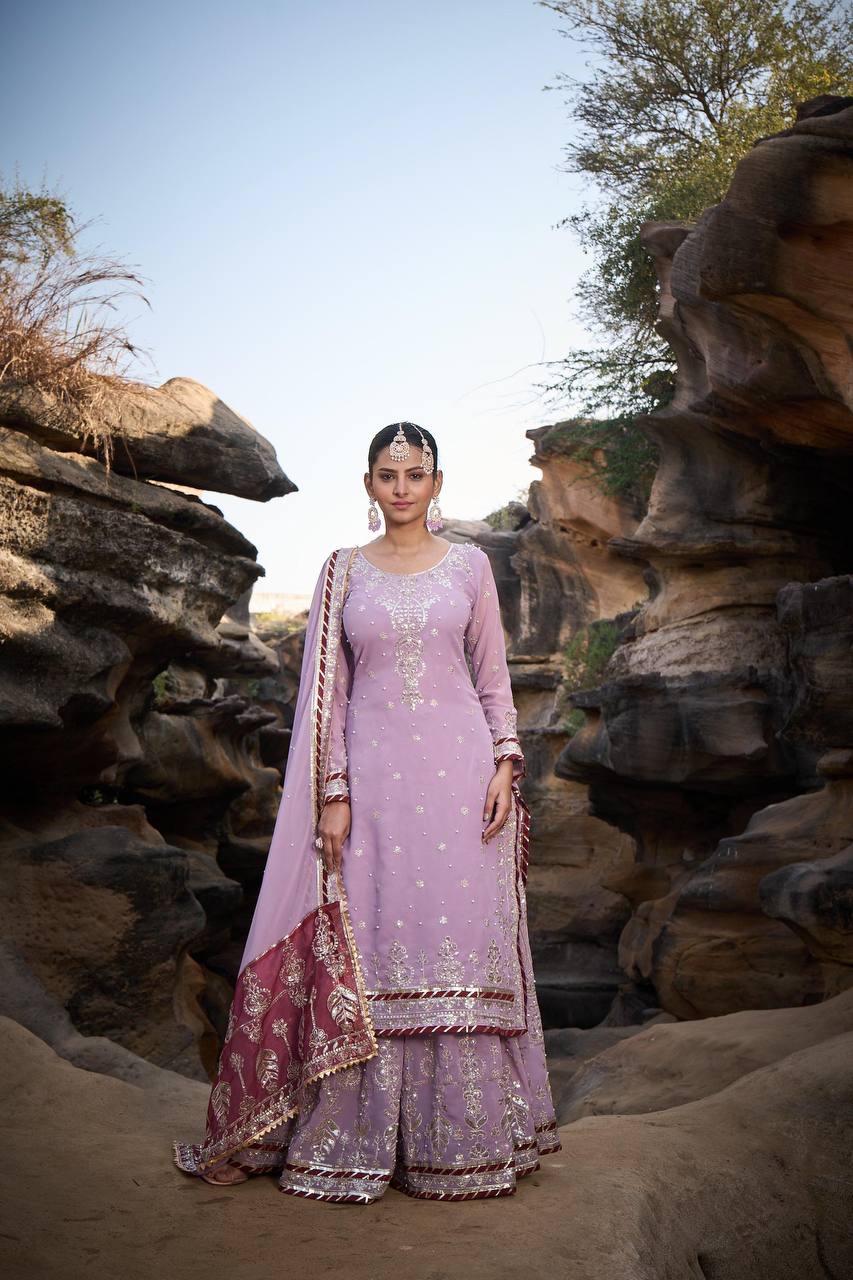 Faux georgette fabric Top Sharara and Dupatta