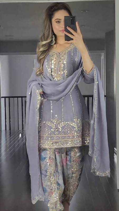  Party Wear Look Top ,Dhoti Salwar and Dupatta