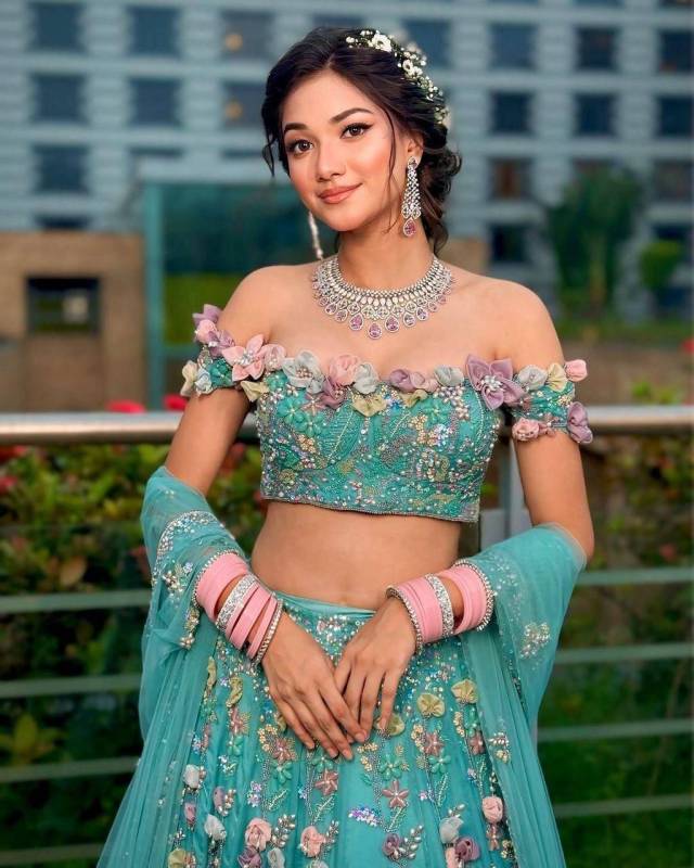 Faux Georgette Lehenga with Sequins Embroidery