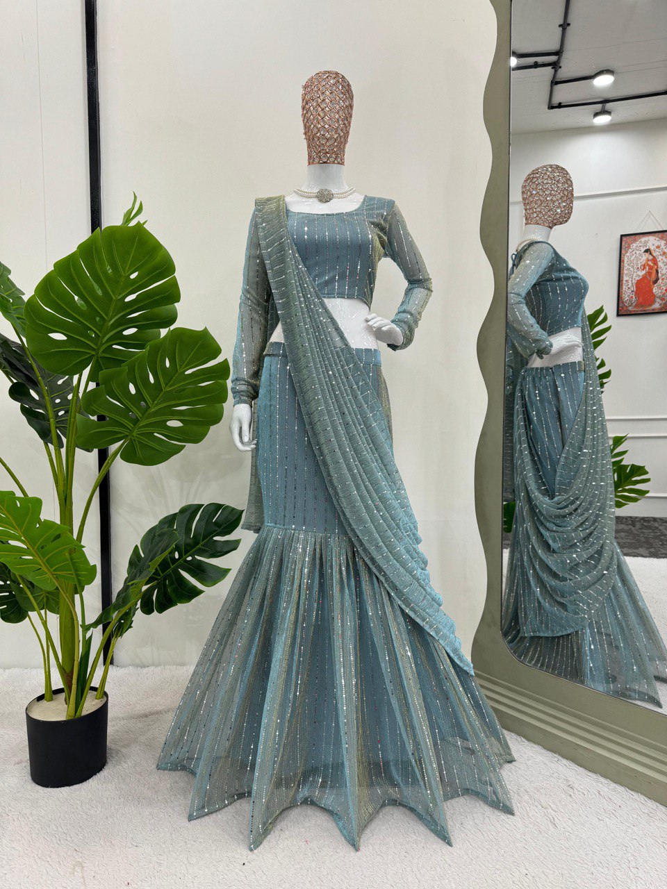 Pre-Stitched Lycra Lehenga Saree