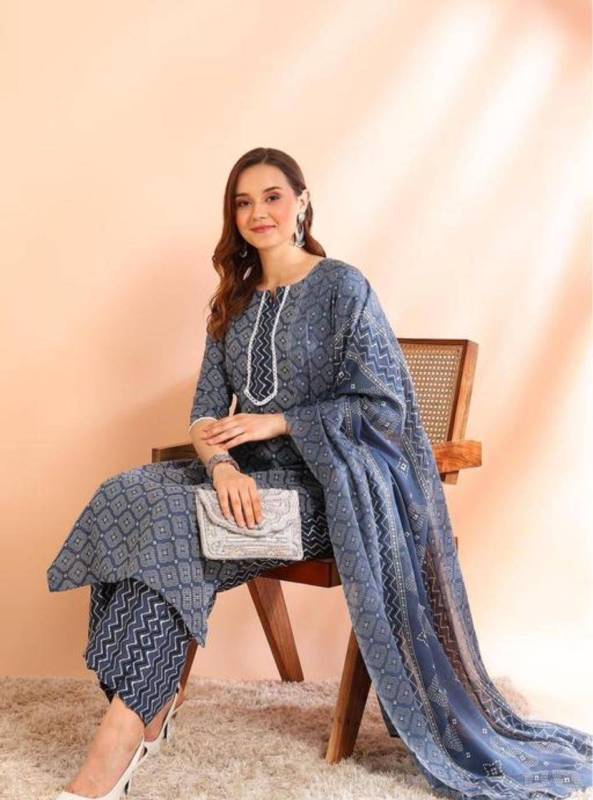 Women's Poly Rayon Foil Print Straight Kurta With Palazzos & Dupatta 