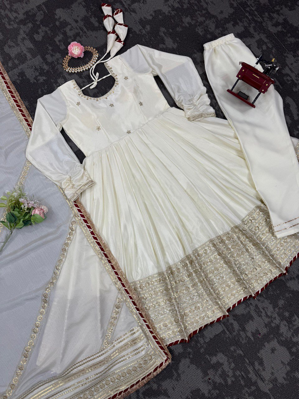 Chinon fabric top pent dupatta set