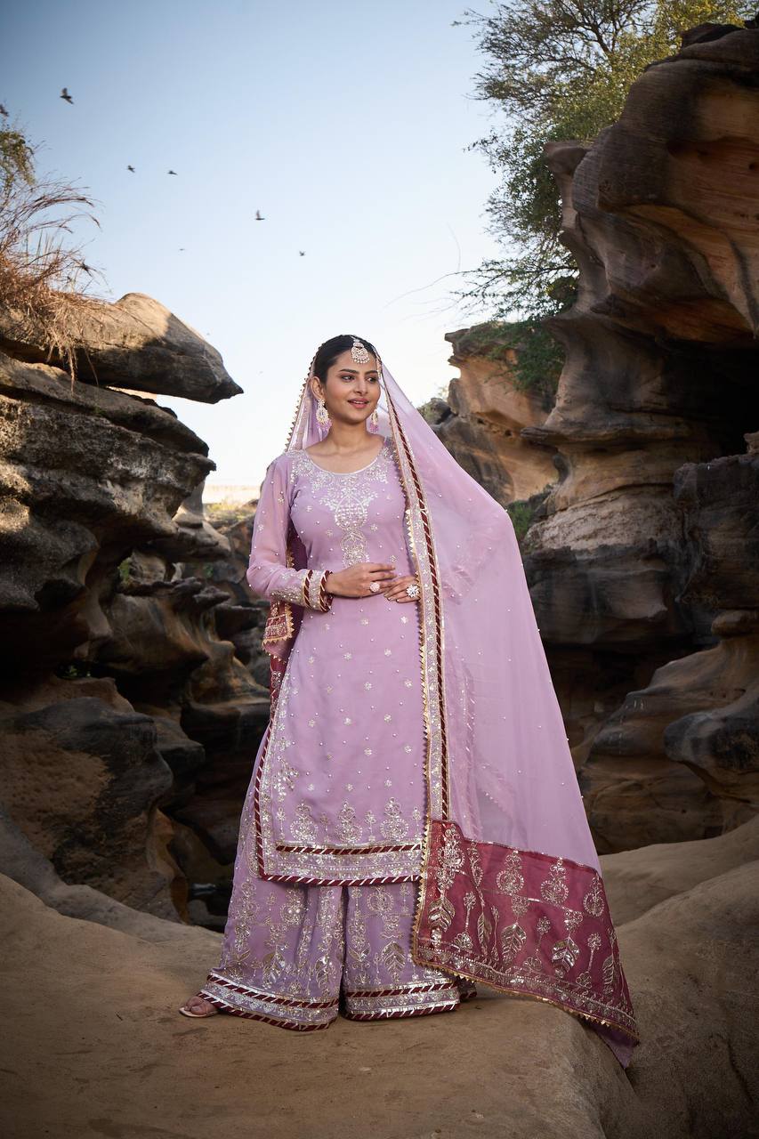 Faux georgette fabric Top Sharara and Dupatta