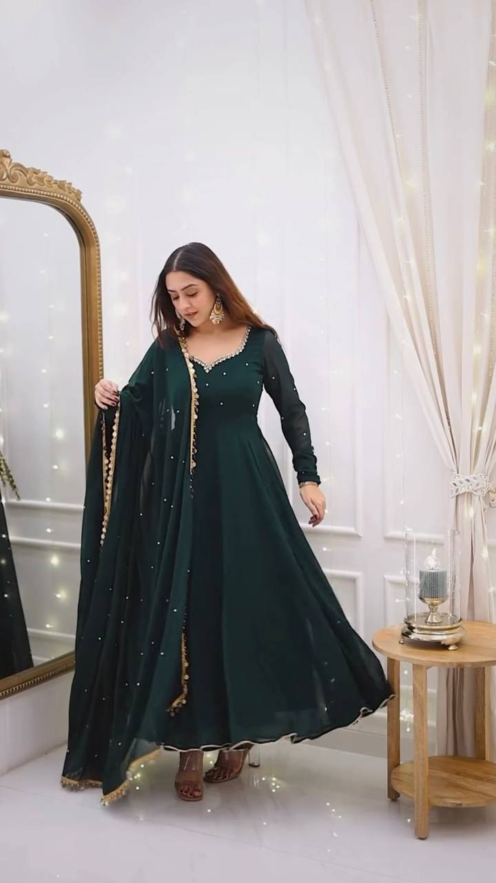 Faux georgette top Paired with fully stitched micro cotton pant and dupatta