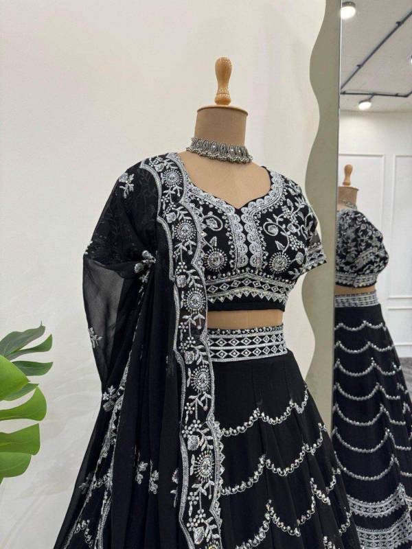  Faux Georgette Lehenga features exquisite sequin embroidery