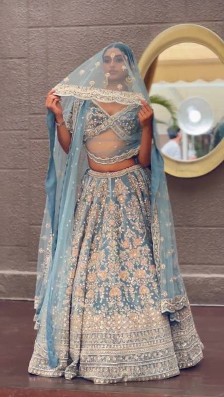 Faux Georgette Sequins Embroidered Work Lehenga Choli Set
