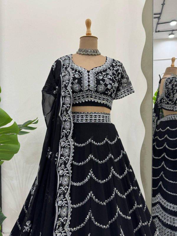  Faux Georgette Lehenga features exquisite sequin embroidery