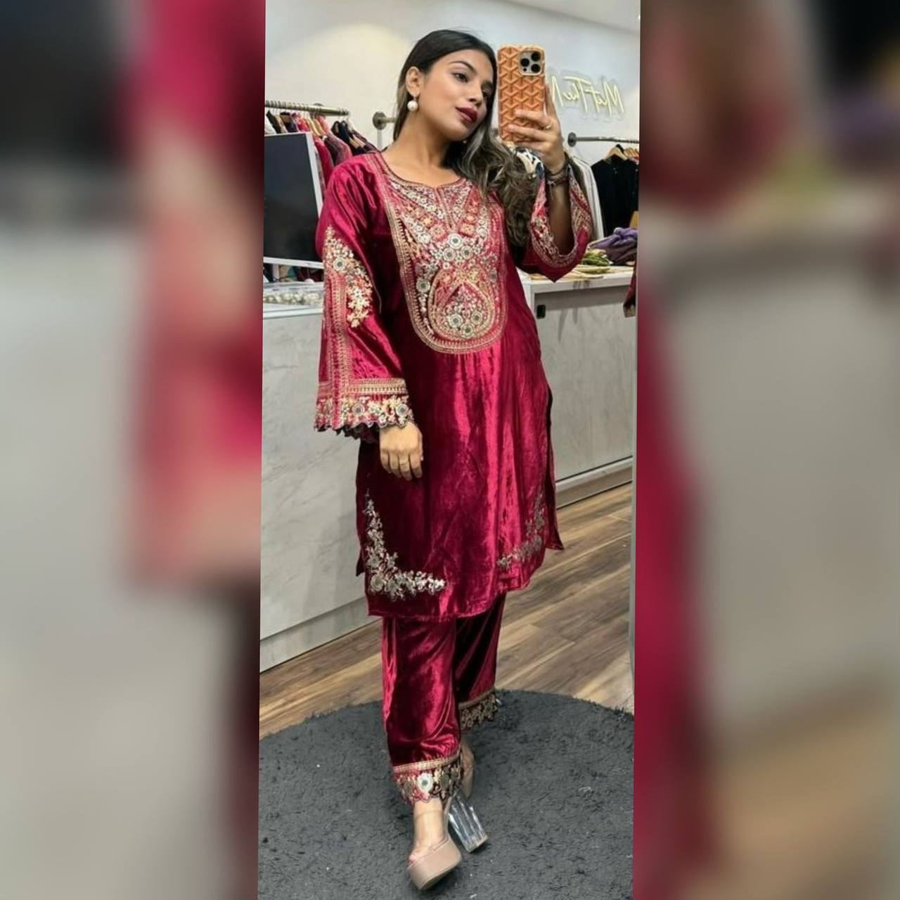 Party Wear Viscous Velvet Pant Top Set