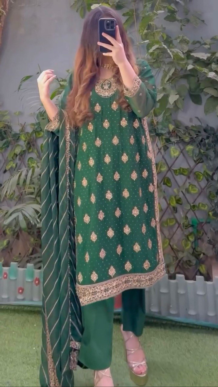 Dazzling Faux Georgette Top & French Silk Pant Set