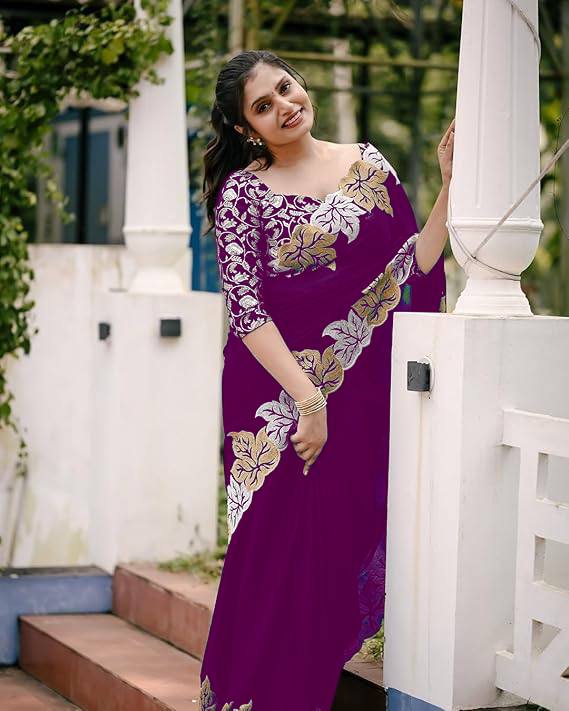 Sartin Chiffon Silk Saree featuring exquisite designer jari thread embroidery