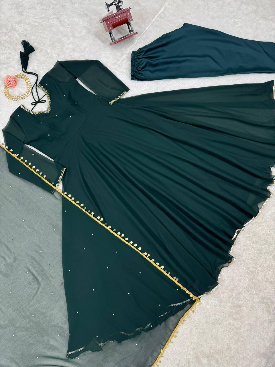 Faux georgette top Paired with fully stitched micro cotton pant and dupatta
