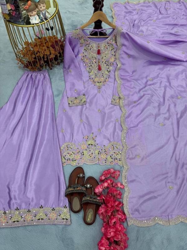 Designer Chinon Silk Top Sharara Dupatta Set