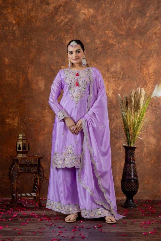 Designer Chinon Silk Top Sharara Dupatta Set