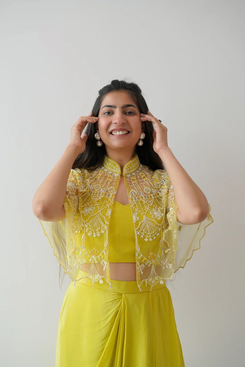 Ready-to-Wear Dhoti Style Set featuring a stitched tube blouse, dhoti, and koti