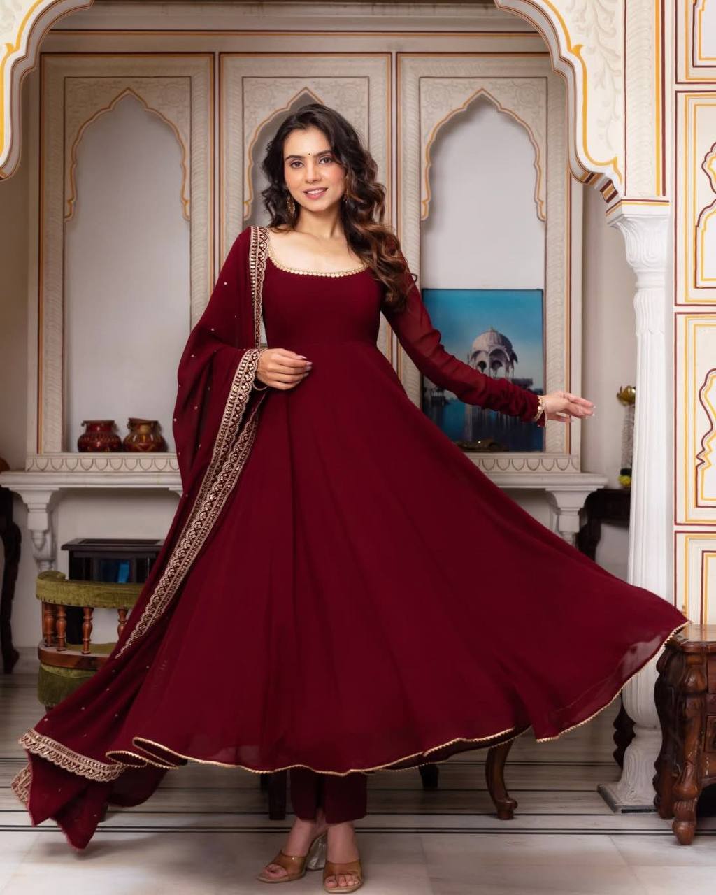  faux georgette top pent and dupatta set