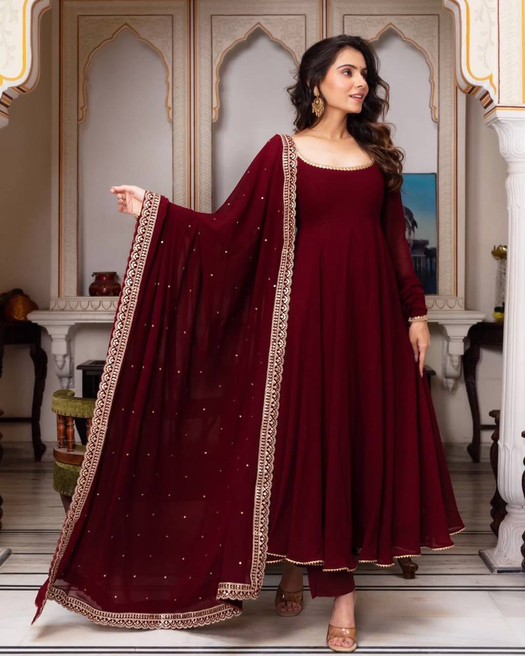  faux georgette top pent and dupatta set