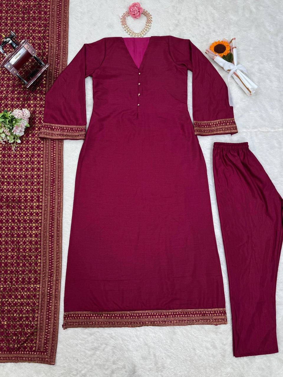 Monsoon Silk top pent and dupatta