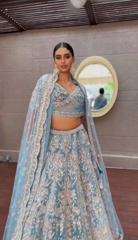 Faux Georgette Sequins Embroidered Work Lehenga Choli Set