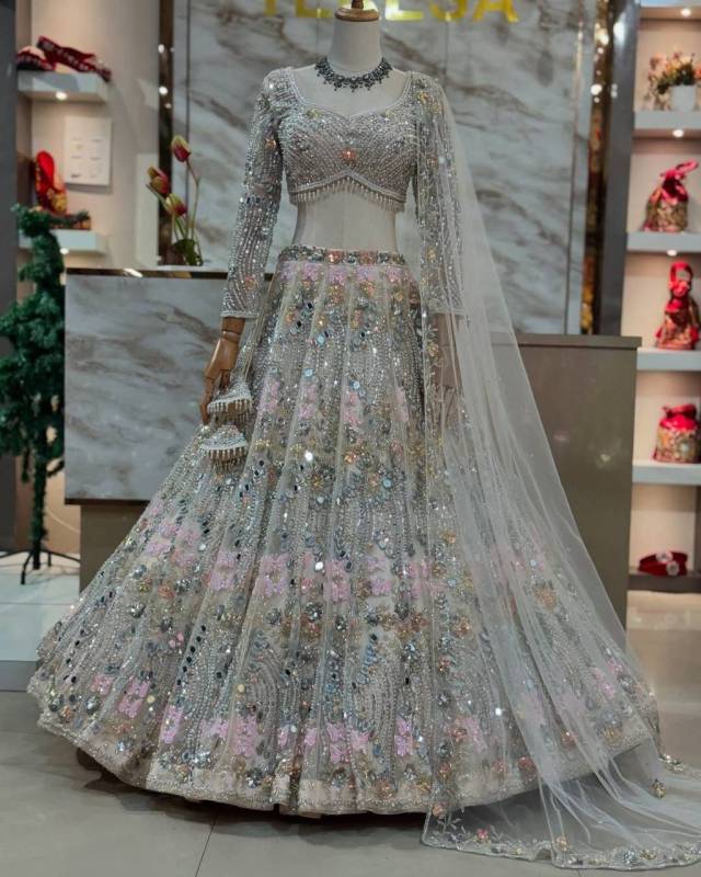 Real Mirror Sequins Work Lehenga Choli Dupatta Set