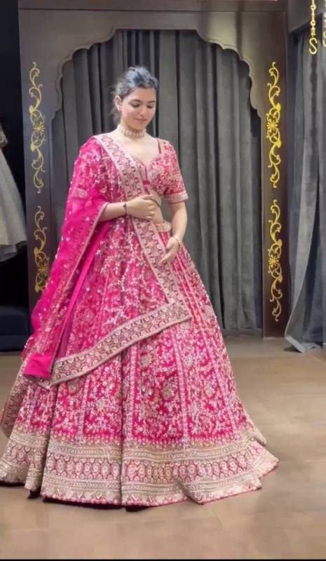 Faux Georgette Sequins Embroidered Work Bridal Lehenga