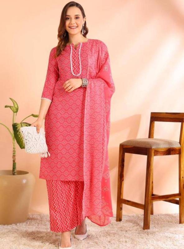 Women's Poly Rayon Foil Print Straight Kurta With Palazzos & Dupatta 