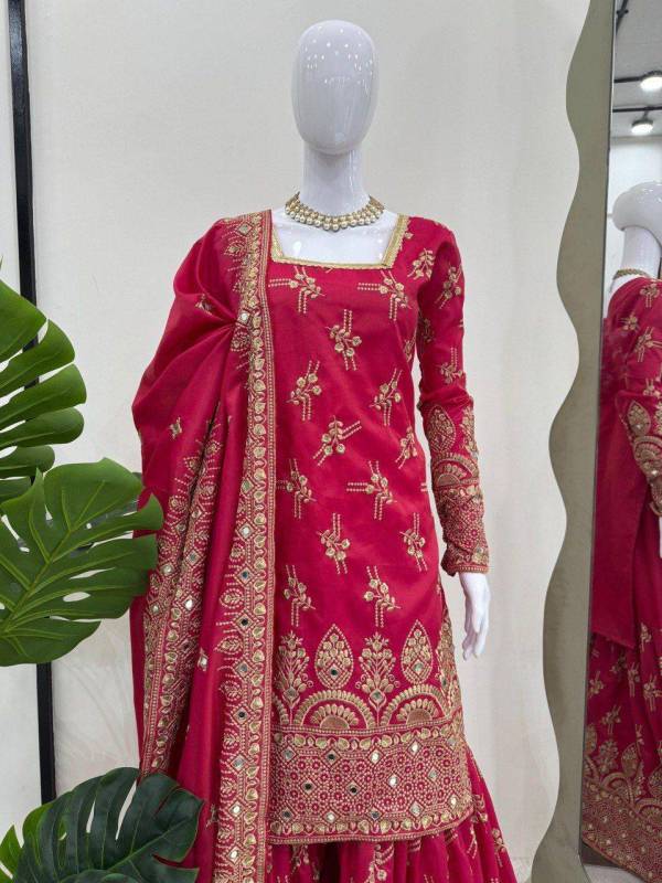 SIMMER SILK SHARRARA TOP DUPATTA SET